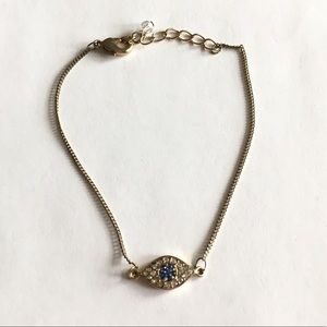 Gold Chain Bracelet with Jeweled Eye Charm